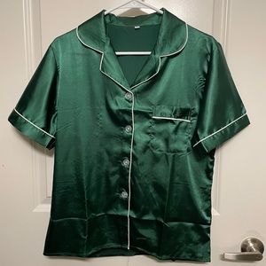 Emerald green pajamas- button up T-shirt and shorts set